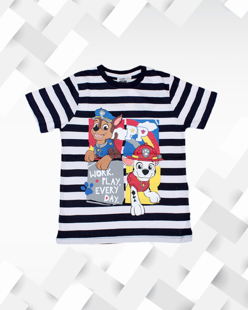 Silakaari Kids Black & White Striped Puppy Print Casual T-Shirt For Boys