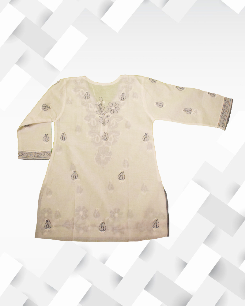Silakaari Kids Chikan Pure Cotton Lucknowi Kurta Pajama Set For Girls