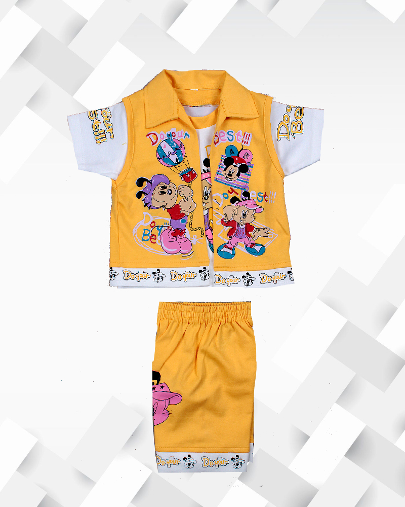 Silakaari Kids Disney Cartoon Mickey Print T-Shirts With Jacket & Short For Baby Boy