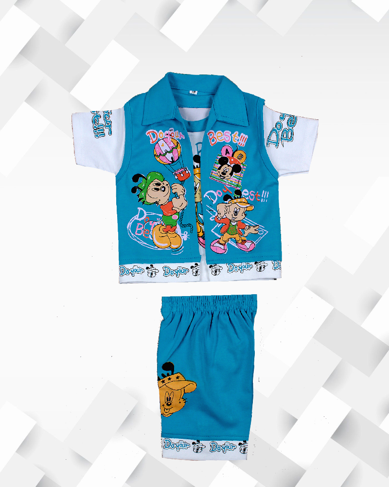 Silakaari Kids Disney Cartoon Mickey Print T-Shirts With Jacket & Short For Baby Boy