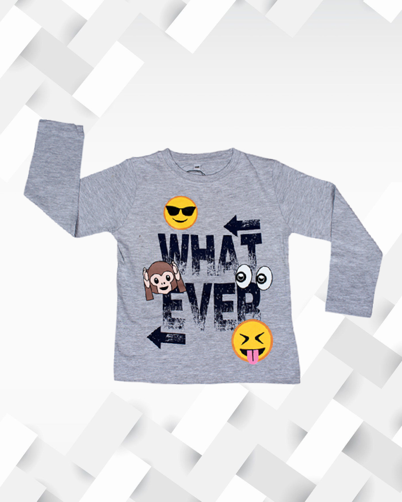 Silakaari Kids Grey Emoji Casual Printed Full Sleeve T-Shirt  For Boys