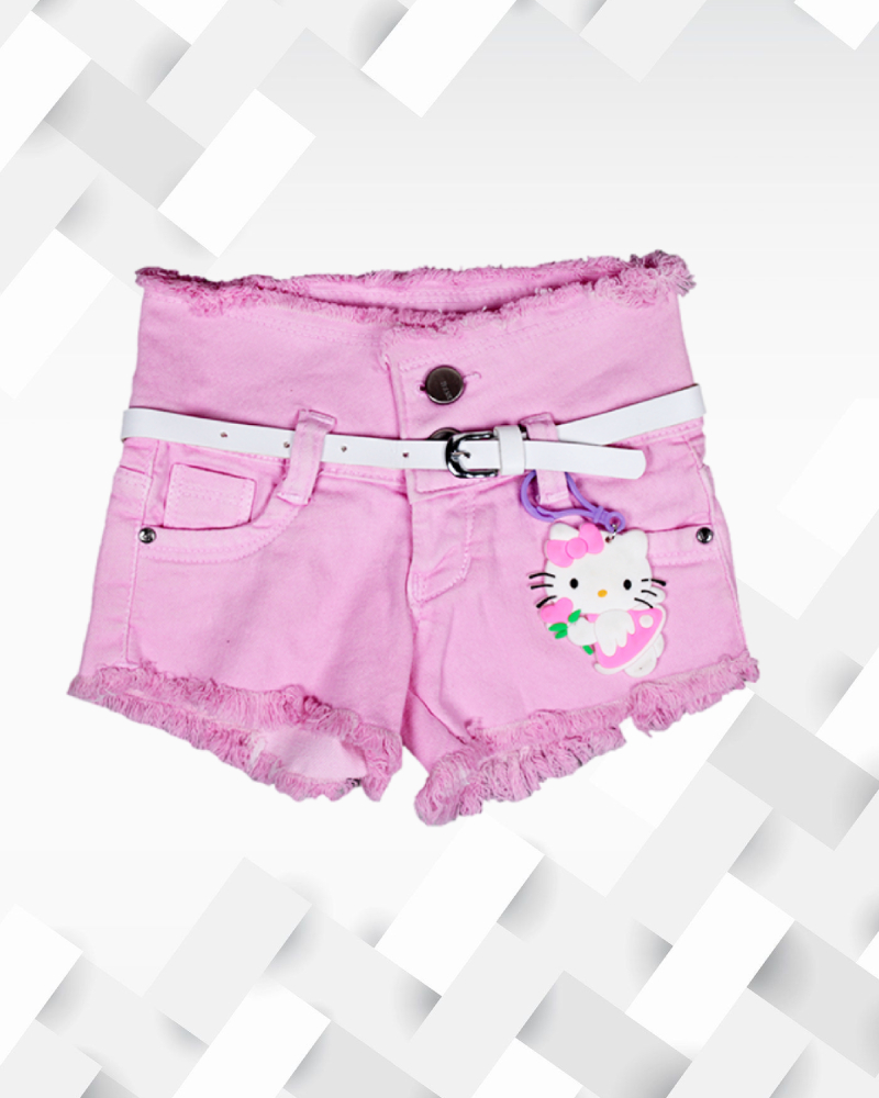 Silakaari Kids Pink Kitty Denim Short For Girls