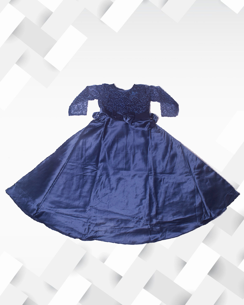 Silakaari Kids Navy Blue Full Length Sequin Work Gown Dress For Girls