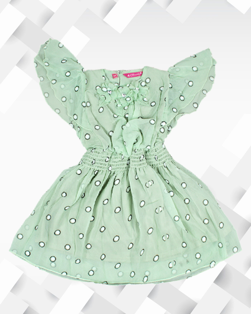 Silakaari Kids Peach Georgette Regular Fit Polka Dots Print Kaftan Dress For Girls
