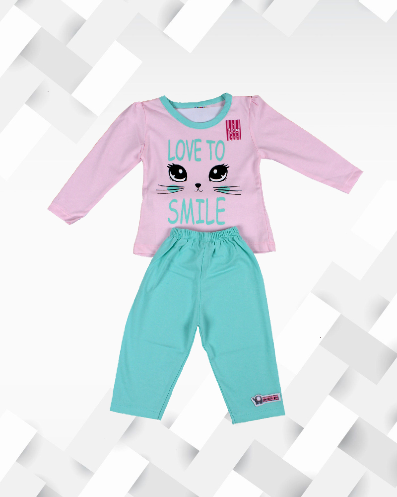 Silakaari Kids Pink & Green Baby Top & Pant Set For Girls