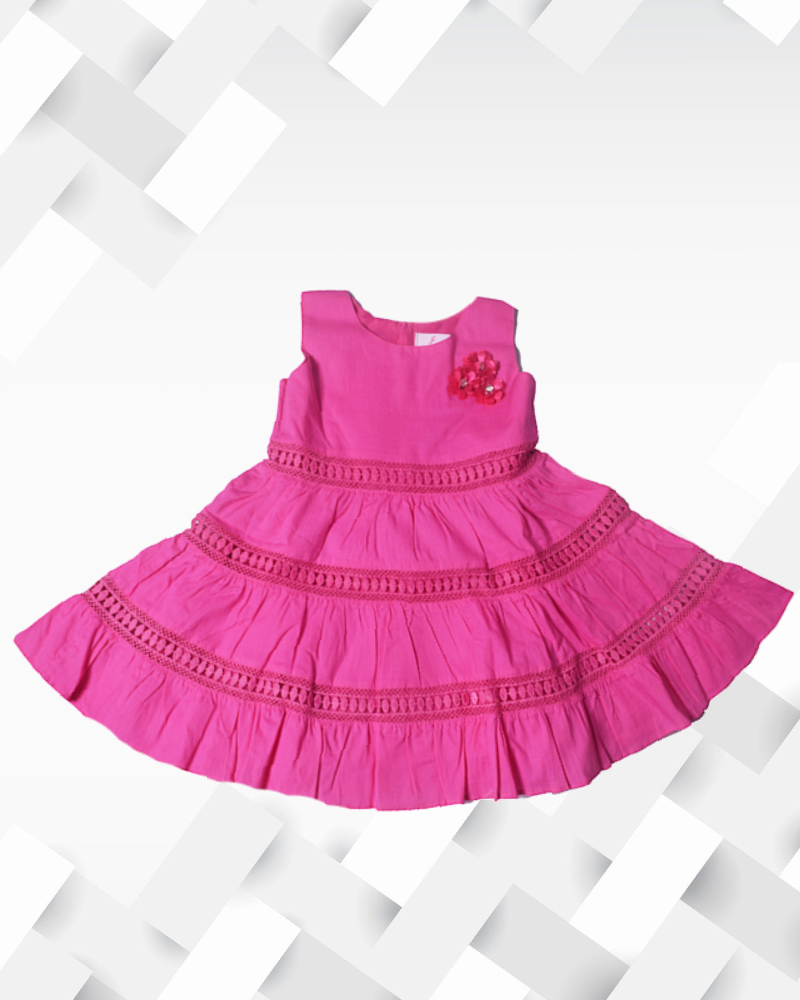 Silakaari Kids Pink Sleeveless Dress Cotton Frock with Lace For Girls