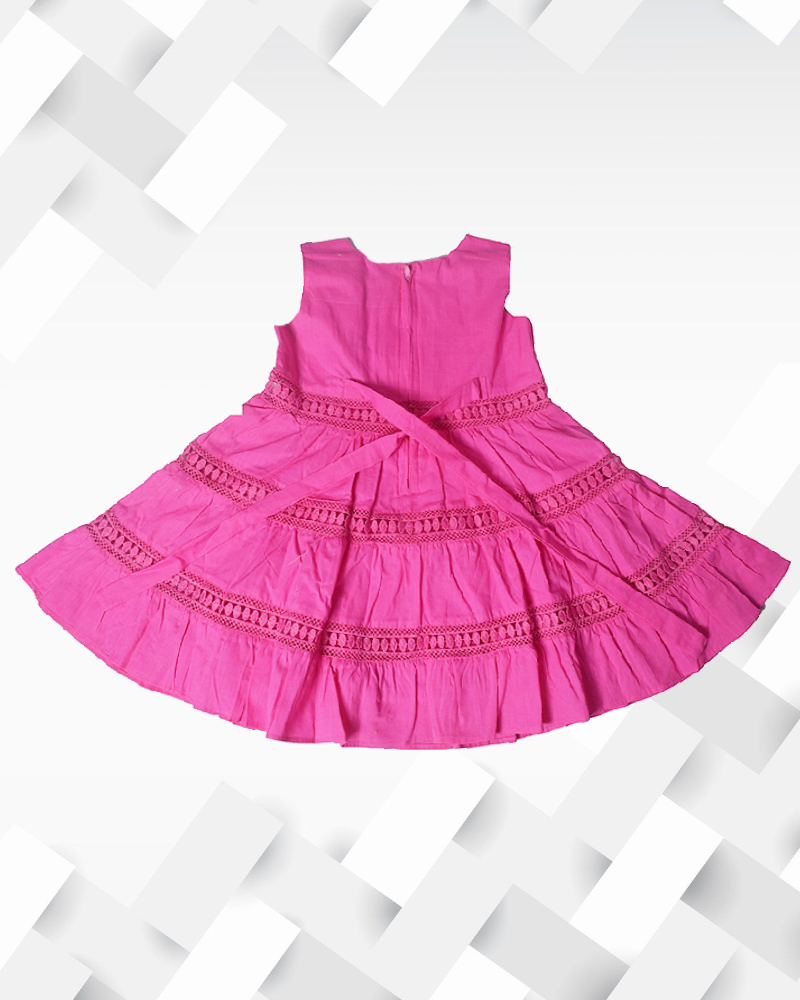 Silakaari Kids Pink Sleeveless Dress Cotton Frock with Lace For Girls
