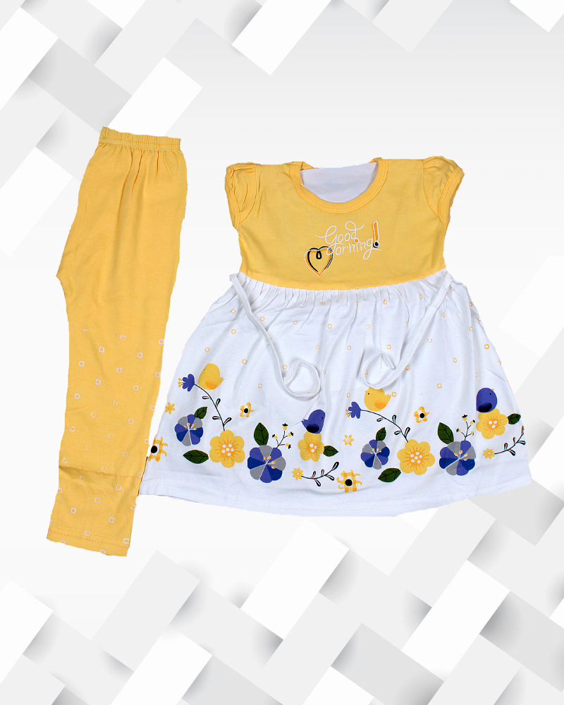 Silakaari Kids Printed Short Sleeve Frock With Pant For  Girls