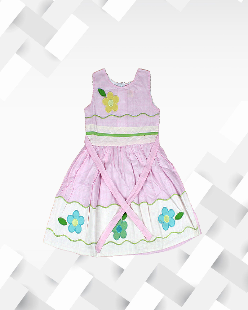 Silakaari Kids Pink Sleeveless Cotton Floral Frocks Soft Breathable Printed Dresses For Girls