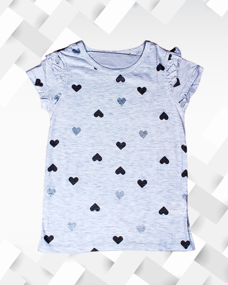 Silakaari Kids Silver Heart Printed Casual T-Shirt For Girls