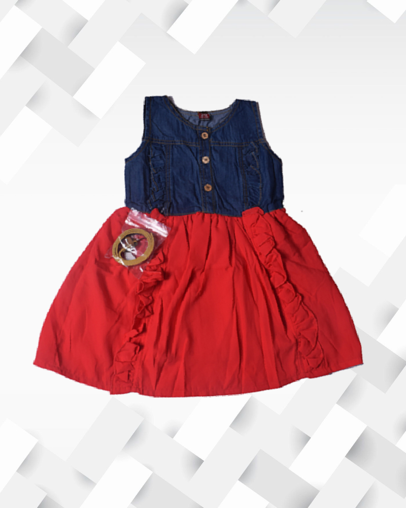 Silakaari Kids Solid Denim Trendy Frock Skirt For Girls