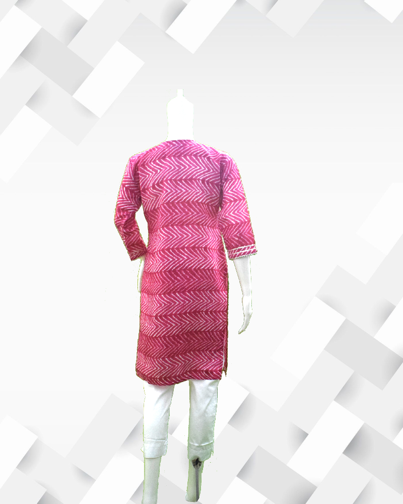 Silakaari Women bright Pink Lehriya printed gotta patti straight kurta