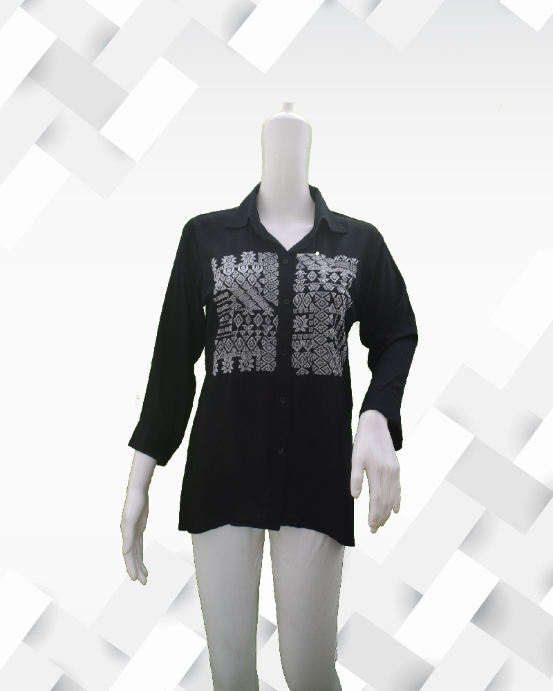 Silakaari Women's Black Embroidery Stylish Shirt Top