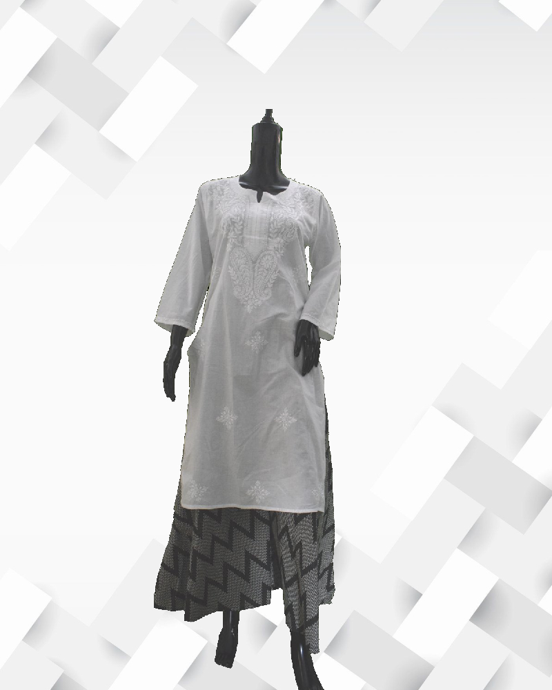 Silakaari Women's Black & White Stylish Kurti Palazzo Set