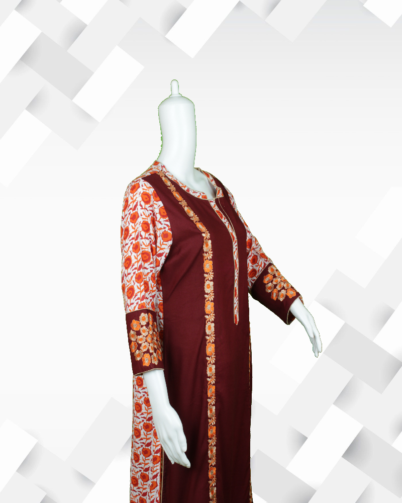 Silakaari Women's brown - white rayon long kurta