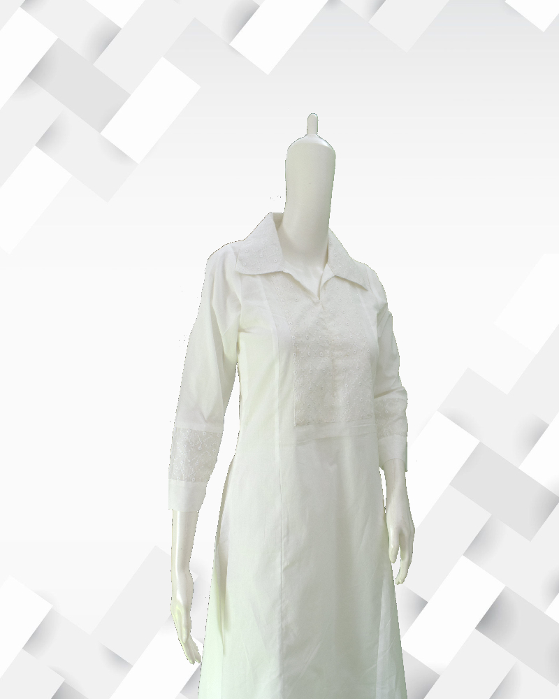 Silakaari Women's Cotton Chikan White Kurti Palazzo Set