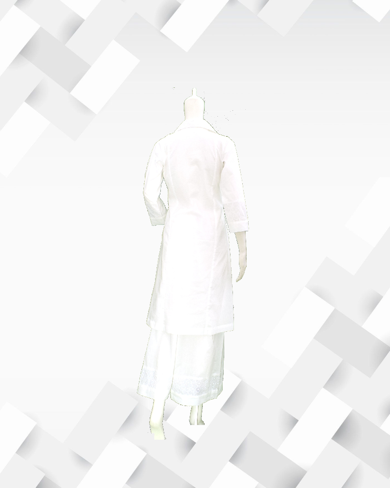 Silakaari Women's Cotton Chikan White Kurti Palazzo Set