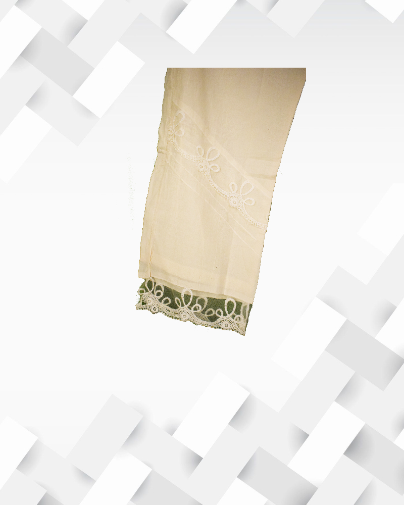 Silakaari Women's Cream Fancy Lace Finish Loose Khadi Cotton Pant
