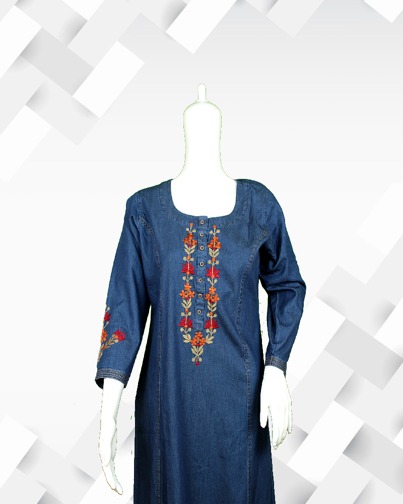Silakaari Women's Denim embroidery blue kurta