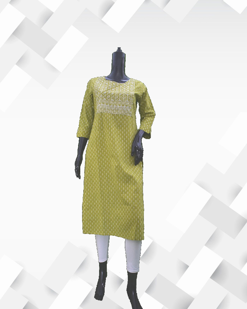 Silakaari Women's Mehendi Green Thread & Sequins Work Stylish Long Kurta