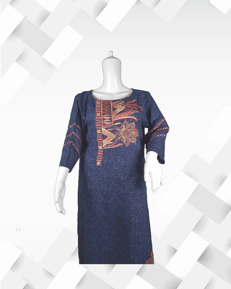 Silakaari Women's Navy blue Embroidered Extra Long Rayon kurta