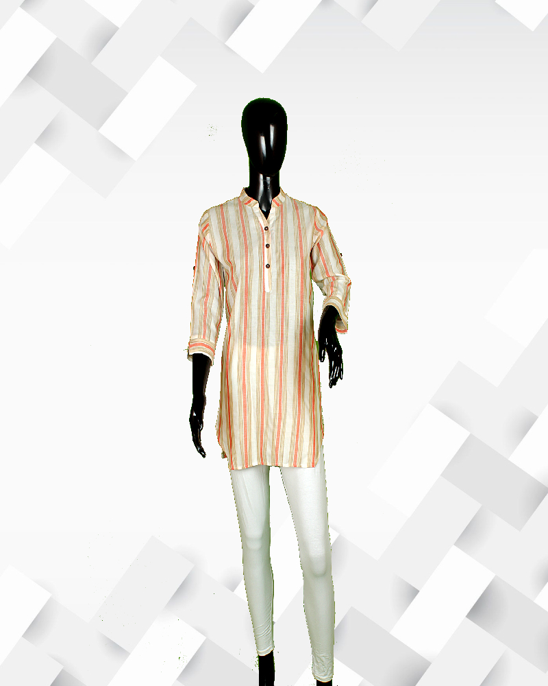 Silakaari Women's peach & white striped tunic