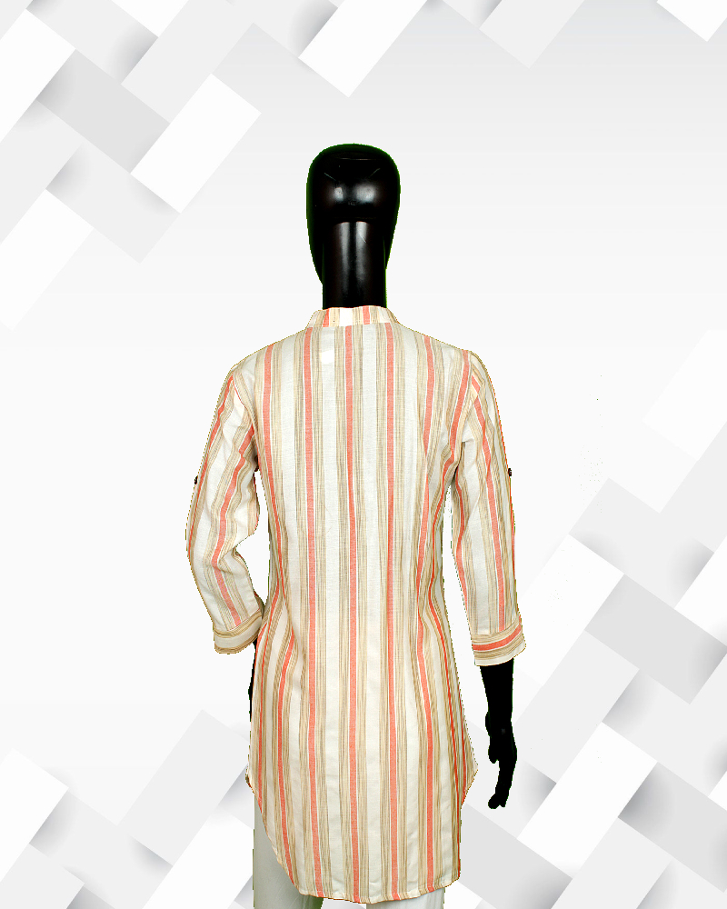 Silakaari Women's peach & white striped tunic