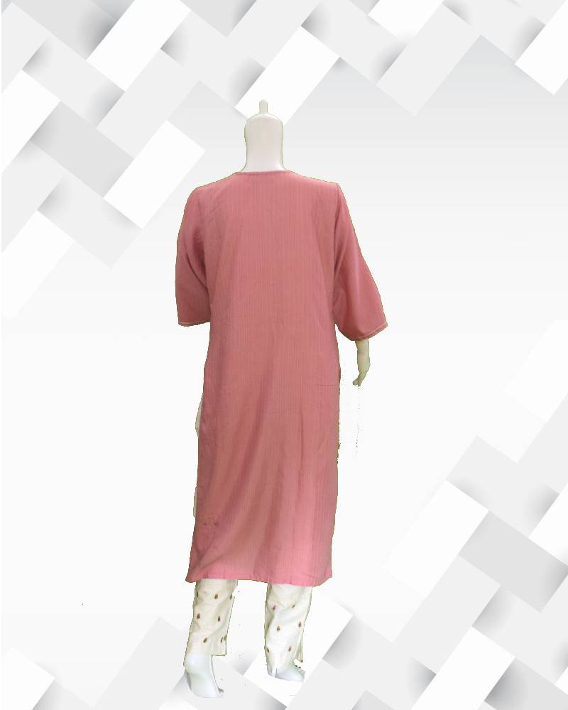 silakaari Women's pink cream embroidery kurti pant set