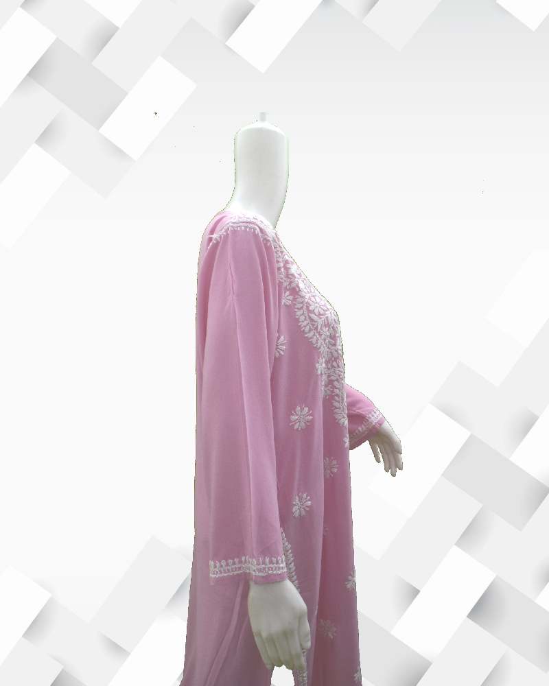 Silakaari Women's Pink Floral Modal Chikankari Kurta