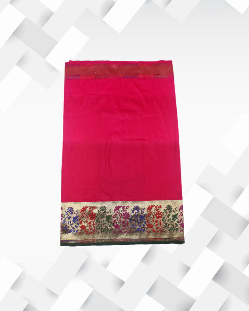 Silakaari Women's Pink & Green Pure Silk Zari Banarasi Saree