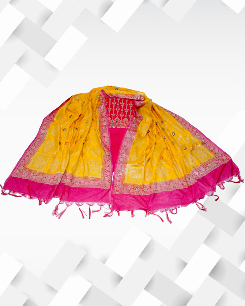 Silakaari Women's Plus Size Banarasi Silk Unstiched Salwar Suit Dress Material With Dupatta