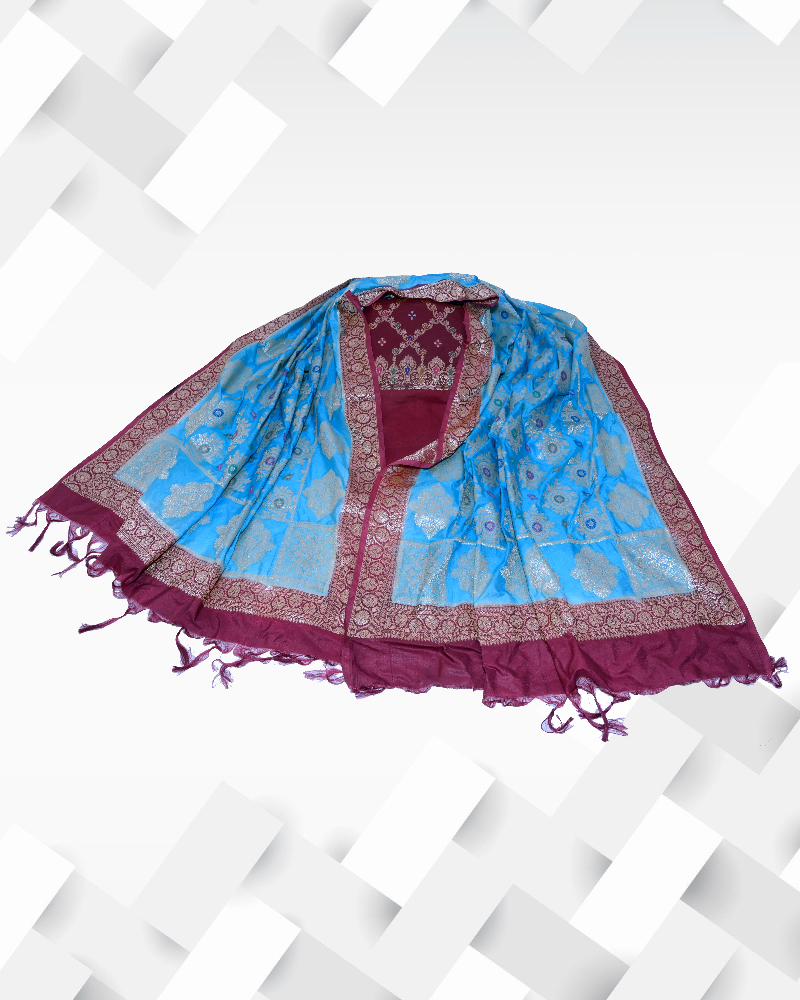 Silakaari Women's Plus Size Banarasi Zari Silk Unstiched Salwar Suit Dress Material With Dupatta
