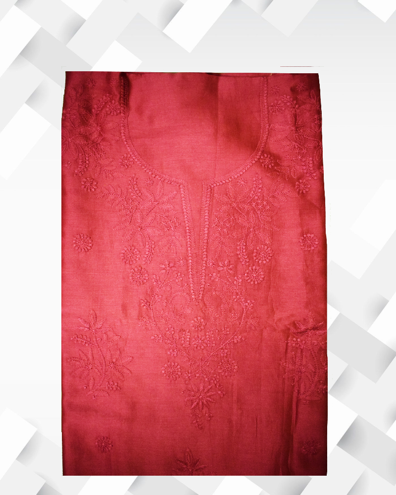 Silakaari Women's Pure Chanderi Lucknowi Dress Material Kurti Pant Dupatta Set