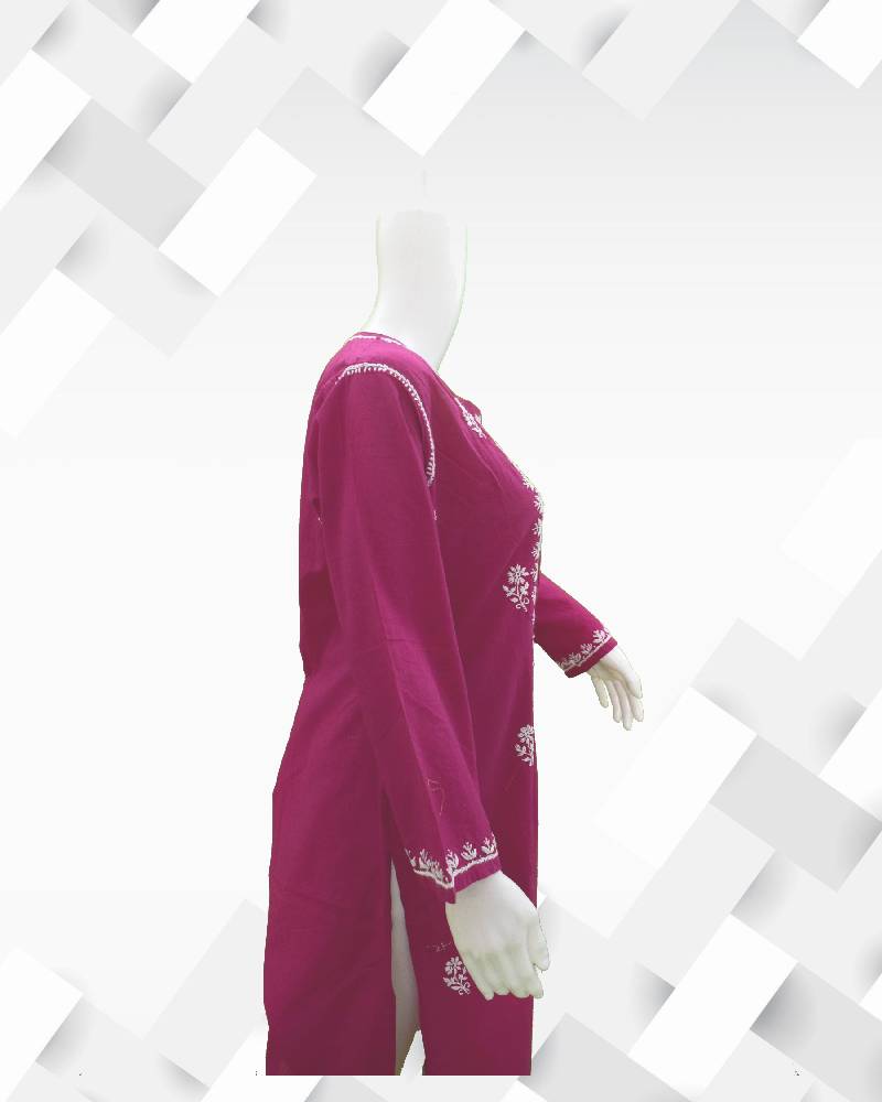Silakaari Women's Pure Cotton deep pink lucknowi Chikan Kurta