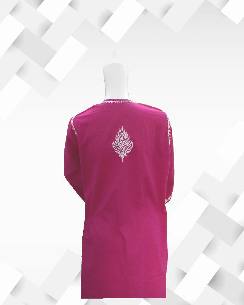 Silakaari Women's Pure Cotton deep pink lucknowi Chikan Kurta