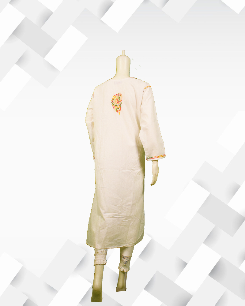 Silakaari Women's Pure Cotton Plus Size Multicolor White Lucknowi Long Kurta
