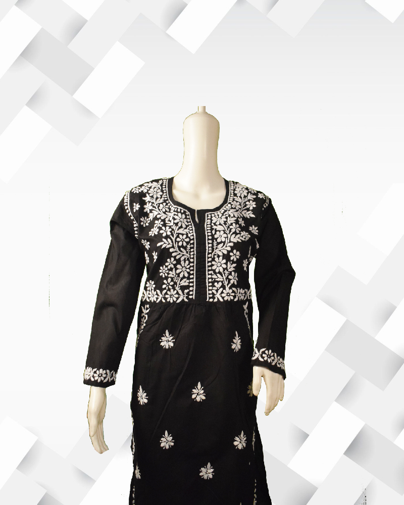 Silakaari Women's Pure Cotton Pockets Style Lucknowi Long Kurta