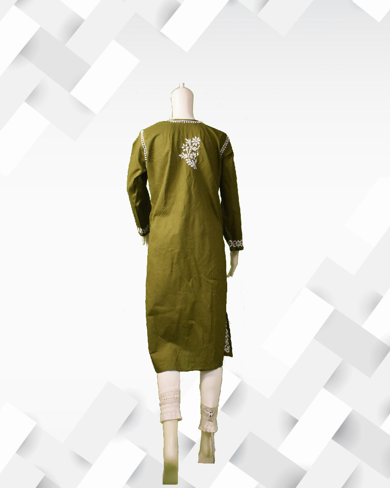 Silakaari Women's Pure Cotton Pockets Style Lucknowi Long Kurta