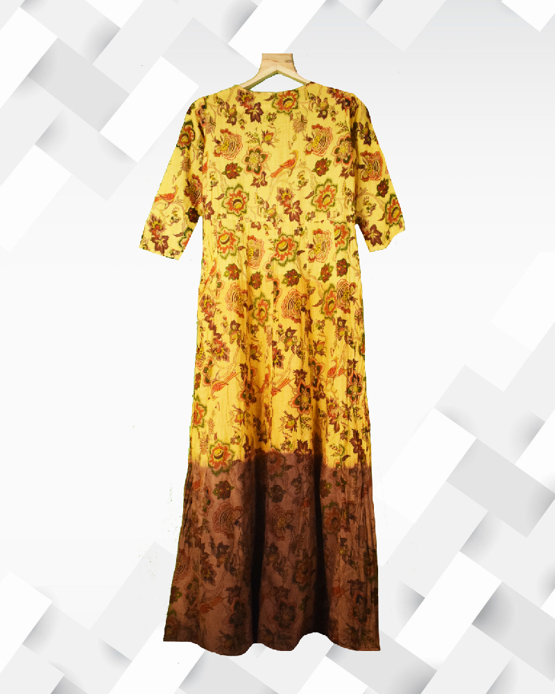 Silakaari Women's Pure Mul Shaded Mustrad Printed Gown