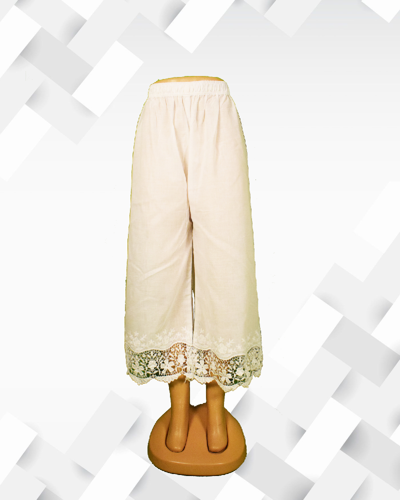 Silakaari Women's Pure White Plus Size Applique Lace Pant