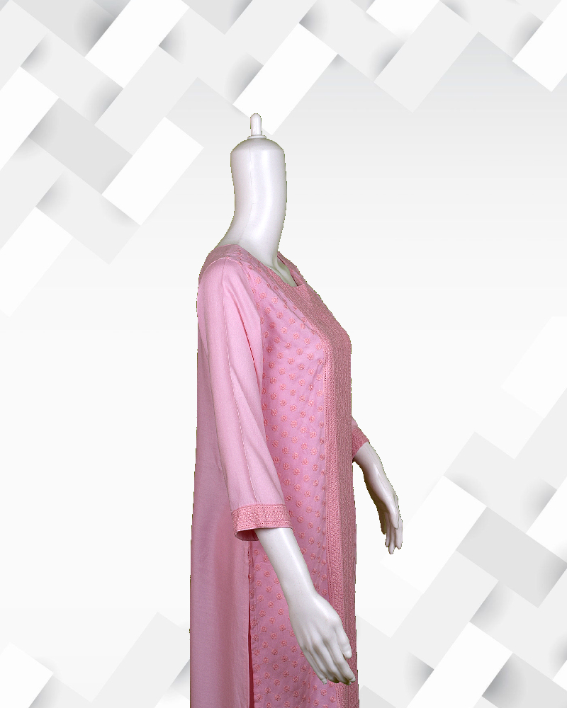 Silakaari Women's Rayon Embroidered Pastel Pink Kurti Palazzo Set