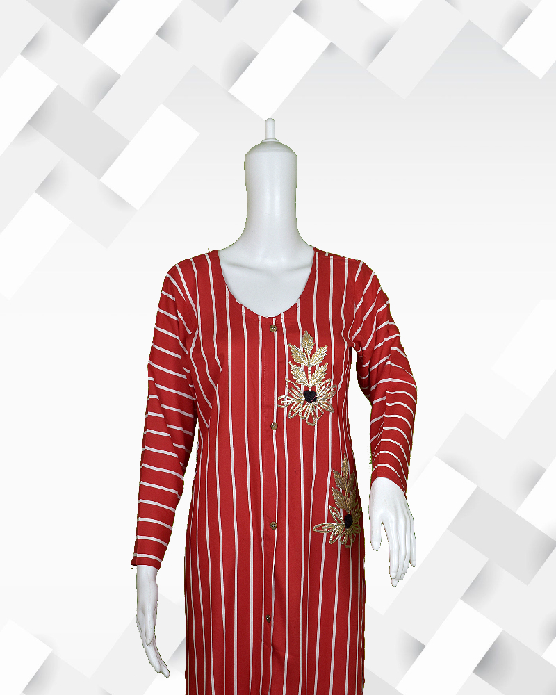 Silakaari Women's Red And White Striped Rayon Kurti
