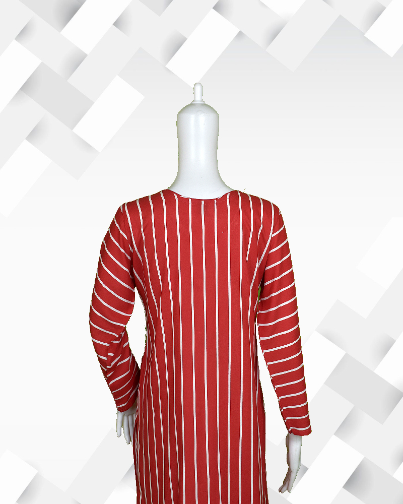 Silakaari Women's Red And White Striped Rayon Kurti
