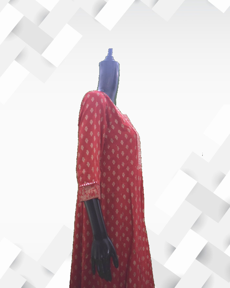Silakaari women's Red Heavy Embroidery Kurti Pant Dupptta Set