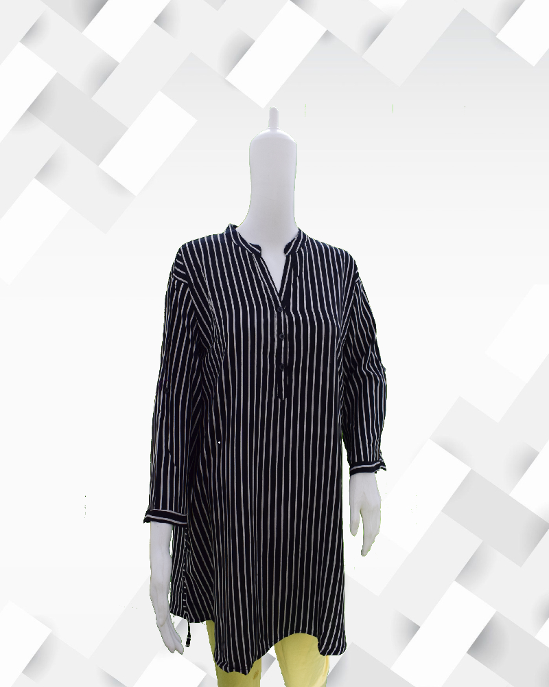 Silakaari Women's White & Black Stripes Tunic