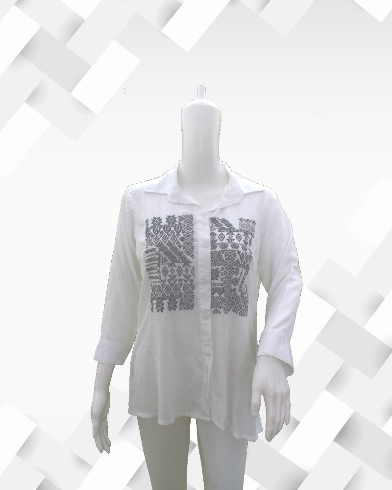 Silakaari Women's White Embroidery Stylish Shirt Top