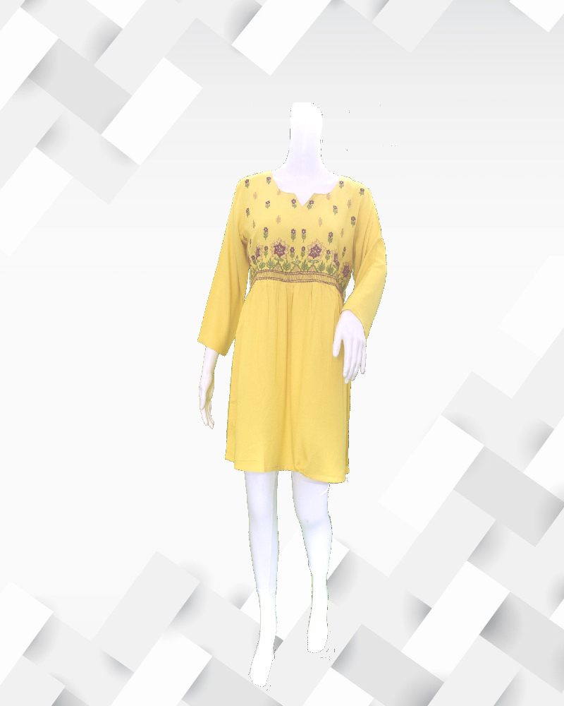silakaari Women's Yellow Tunic Embroidery