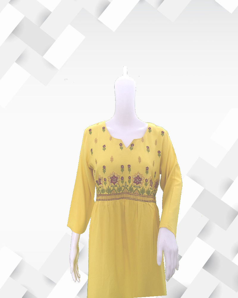 silakaari Women's Yellow Tunic Embroidery