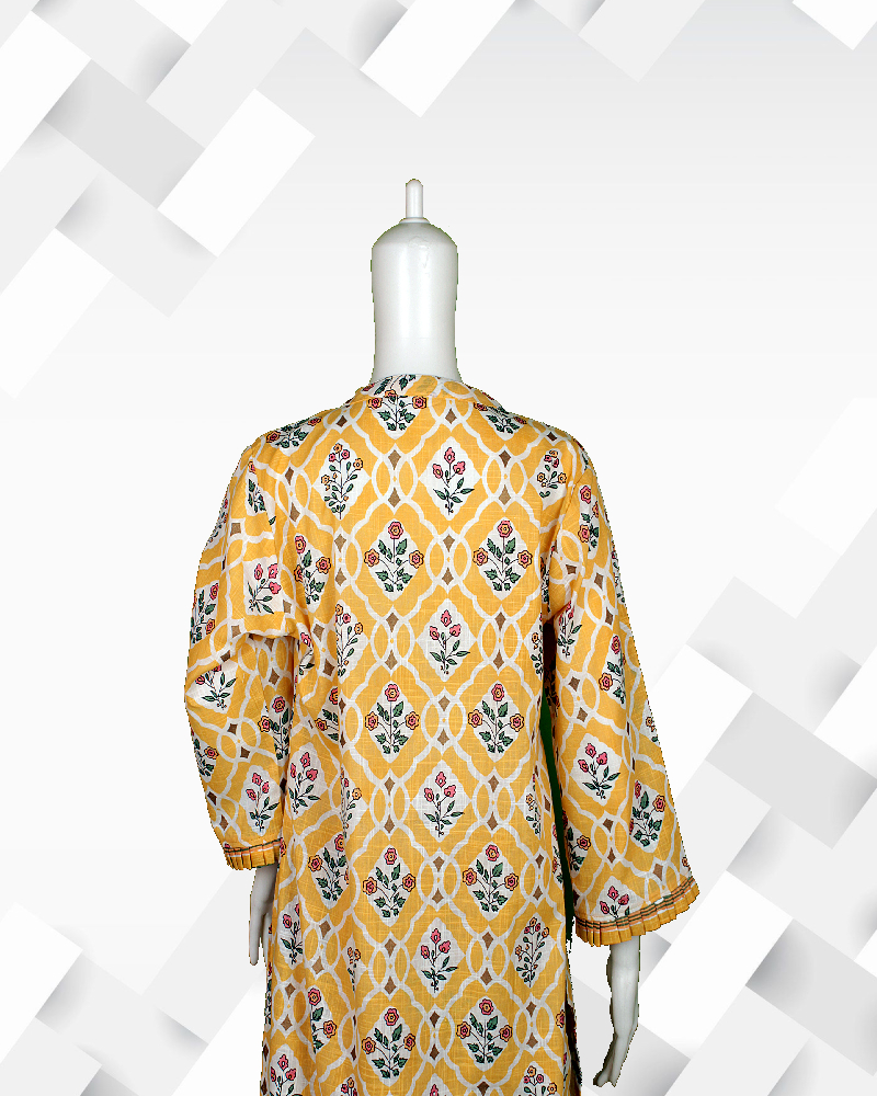 Silakaari Women's Yellow - white cotton kurti pant set