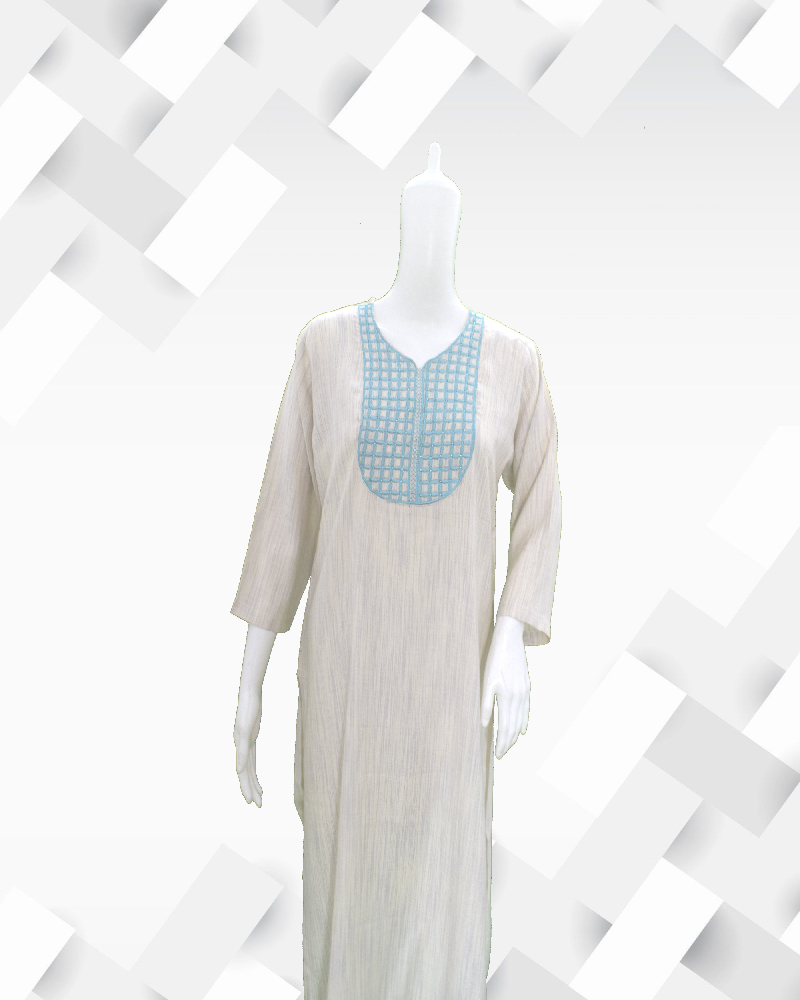 Women's silakaari creamish blue embroidered rayon kurta